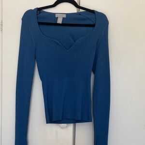 H&M Women's Long Sleeve Top in Deep Blue